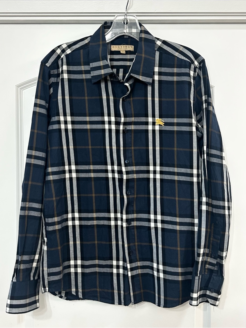 Burberry London Men’s Navy Blue Sleeve Button-Down Shirt - Size M